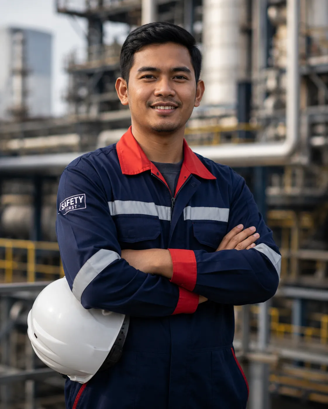 Confident worker at industrial refinery